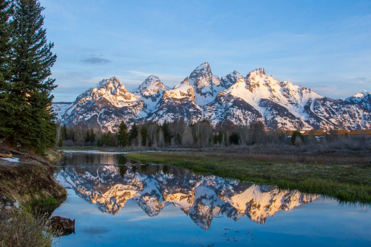 Sunrise at Schwabacher Landing, Jackson Hole.