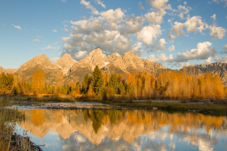 Fall sunrise at Schwabacher Landing, Grand Teton National Park.